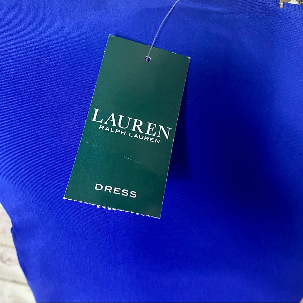NWT Lauren Ralph Lauren Cobalt Blue Faux Wrap Dress - Picture 7 of 12